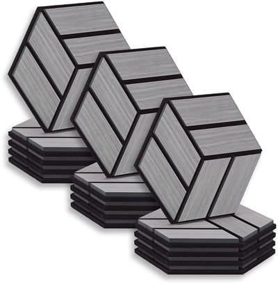 Homestyle4u akoestisch paneel - 15 stuks - Grijs - Zeshoek