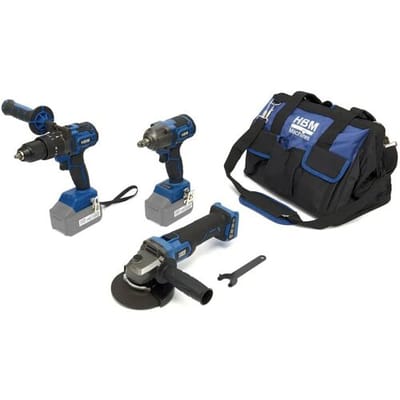 HBM accu combiset, haakse slijper, slagmoersleutel, boormachine 20 Volt