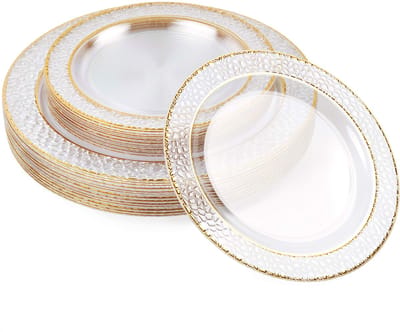 Plastic Borden met Gouden Rand, Bordjes voor Bruiloften, Verjaardagen, Kerstmis en Feesten (2 Maten: 20x26 cm, 20x19 cm) - Stevig, Stijve en Herbruikbaar