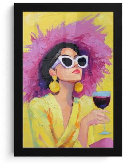 Poster in lijst - Fotolijst 20x30 cm - Posters - Vrouw - Hoed - Paars - Wijn - Posterlijst zwart - Decoratie - Wanddecoratie woonkamer - Muurdecoratie slaapkamer