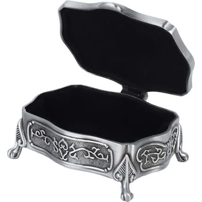 Metalen Sieradendoos Graveerpatroon Exquise Vintage Snuffeldoosje met Zachte Velours Binnenkant voor Ringen black