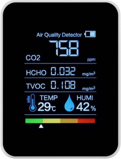 Luchtkwaliteit Meter - Lucht Detector - Binnenklimaat Meten - Realtime Data HD Scherm - 5D x 10B x 5H cm