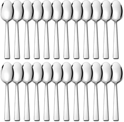 RVS Tafellepels Set van 24 Stuks, 19.5 cm met Vierkante Handgreep voor Dagelijks Gebruik