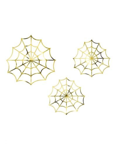 PARTYDECO - 3 gouden metallic spinnenweb papieren decoraties