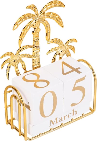 Bureaukalender 2026 - Verguld datumdisplay - Beweegbaar kubusontwerp - Vintage stijl - Geschikt voor kantoor, thuis, feestjes en vakantiedecoraties - 12 x 9 x 4 cm