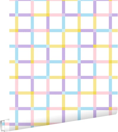 ESTAhome behang geblokt motief paars, geel, roze en blauw - 50 x 900 cm - 132056