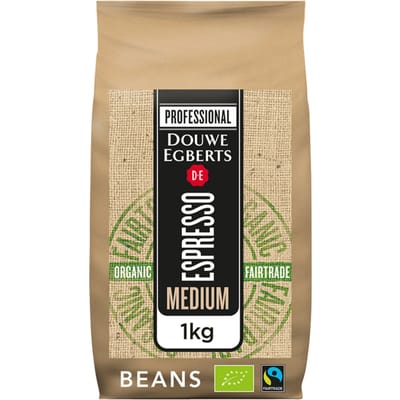 Koffie Douwe Egberts espresso bonen medium roast Organic en Fairtrade 1000gr
