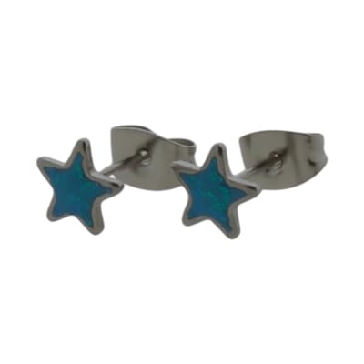 Aramat Jewels | Oorbellen | Zilverkleurige Ster Oorbellen Blauw Glitter | | | |6mm | Staal | Volwassenen, Kinderen | Verkleurd niet