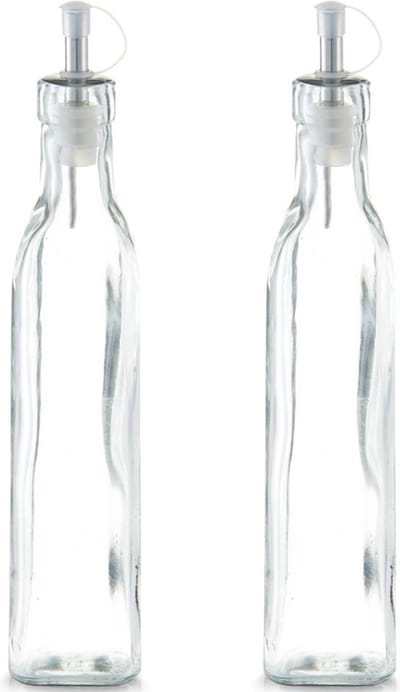 Zeller Azijnfles of Oliefles - 2x - glas - 270 ml - schenktuit - Doseerflessen voor op tafel