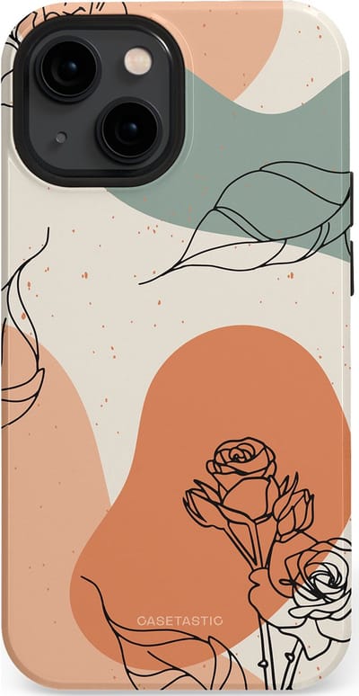 Casetastic hoesje geschikt voor Apple iPhone 13 mini - MagSafe - Dubbellaagse bescherming - Lijnenspel roos - Fashion Case - Saliegroen Perzik Zand