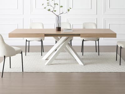 Vente-unique Uitschuifbare eettafel 6-10 personen in MDF en metaal - Houteffect en wit - CATONAV