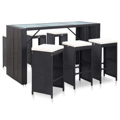 vidaXL - 7-delige - Tuinbarset - met - kussens - poly - rattan - zwart