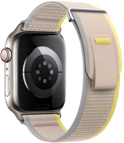 Nylon bandje - geschikt voor Apple Watch 1/2/3/4/5/6/7/8/9/10/11/ SE (1,2,3) met maat 38 mm / 40 mm / 41 mm en 42 mm (Watch 10/11) - klittenband - beige