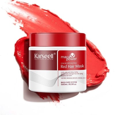 Karseell Maca Power Kleurafzettend Rood Haarmasker 500ml – Verfrist & Versterkt Rode Haarkleur