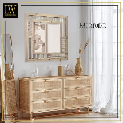 LW Collection wandspiegel bruin vierkant 60x60 cm hout - grote spiegel muur - industrieel - woonkamer gang - badkamerspiegelmuurspiegel slaapkamer houten rand - hangspiegel met luxe design