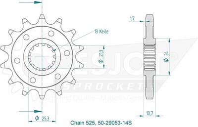 Pignon de sortie de boite Esjot pour Moto Benelli 500 Leoncino 2017 à 2023 14 dents pas 525 Neuf