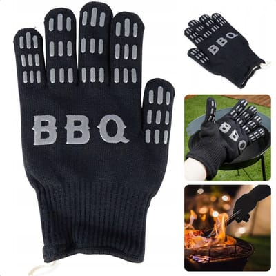 Barbecue Handschoen - Ovenhandschoenen - Ovenwanten - Antislip - One Size - Hittebestendig tot 250 C - BBQ Handschoen - Links & Rechtshandig - Zwart - 120g - Inclusief EBOOK