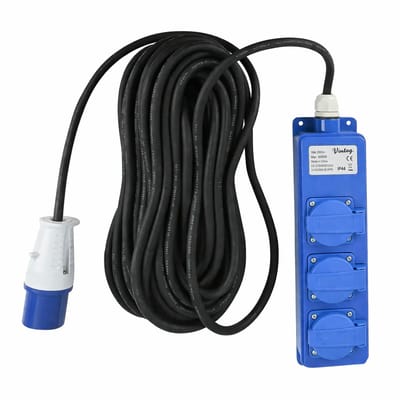CEE Stekkerdoos 20 Meter – 3 Stopcontacten – IP44 – 3680W – In en Outdoor
