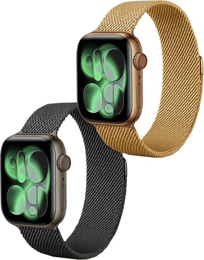 Milanees Bandje Geschikt voor Apple Watch 42/44/45/46 mm Milanees Bandje - Band Geschikt voor Apple Watch 42/44/45/46 mm Met Magneetsluiting - Zwart & Goud