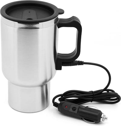 Auto Waterkoker - Verwarmingsbeker - Warme Dranken Onderweg - Vacuüm Isolatie - 450 ml - Zilver