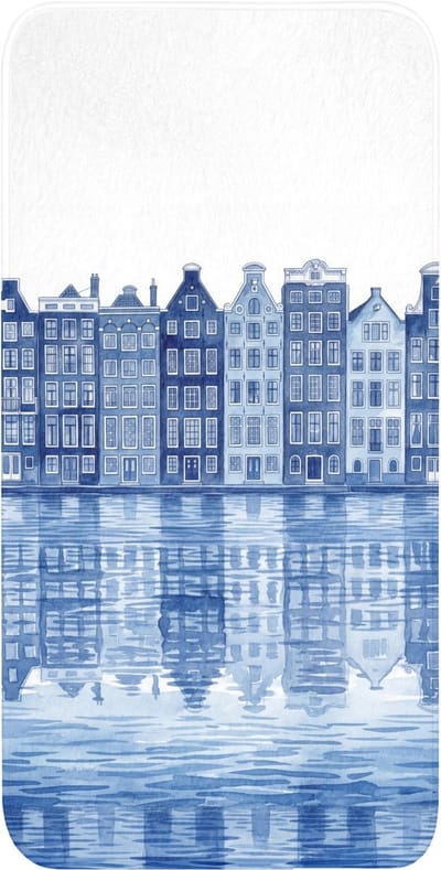 WC mat 60x120 cm - Antislip - Aquarel - Grachtenpanden - Delfts - Blauw - Toiletmat - Vloermat - Douchemat - Toilet tapijt - Toiletmatten
