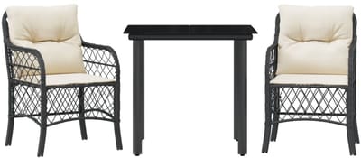 Balkonset 2 personen - Tuinset - Bistroset - Weerbestendig - 3 delig - Tuintafel en 2 stoelen - 2 personen - PE-rattan en gepoedercoat staal - Zwart