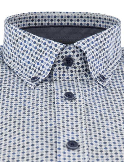 CASA MODA Sport casual fit overhemd - popeline - wit - blauw - donkerblauw dessin