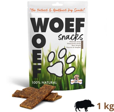 Woef Woef Snacks Hondensnacks Wildzwijn Strips 1.00 KG - Verwensnacks - Gedroogd vlees - Wildzwijn - vanaf 3 maanden - Geen toevoegingen