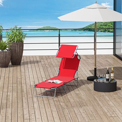 STILVORA Ligbed 187 x 58 x 36 cm - Inklapbaar Met Verstelbaar Zonnedak - Voor Tuin, Terras, Zwembad En Strand - Metaal Rood