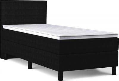 Boxspring Bravo - 90x200 - Zwart - Bonellvering - Skai - Kunstleer - Inclusief Topper - Bed compleet