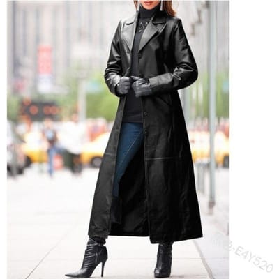 Dames Knopen Leren Jas Lange Jas Slim Skinny Grote Maat Leren Windjack XL gray