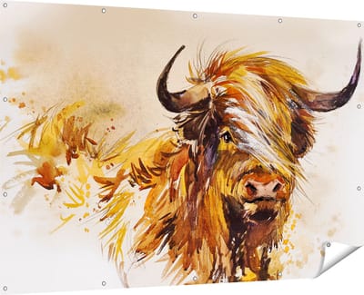Gards Tuinposter Schotse Hooglander Koe - Abstract - 180x120 cm - Tuindoek - Tuindecoratie - Wanddecoratie buiten - Tuinschilderij