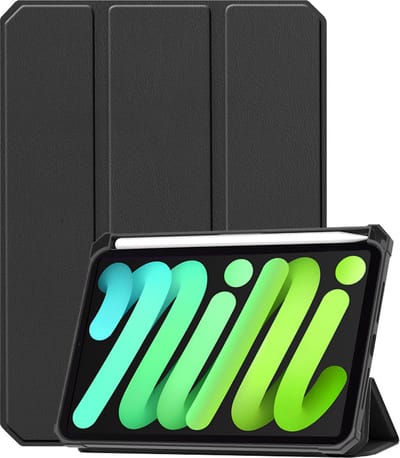 Hoesje Geschikt voor Apple iPad Mini 7 (2024) - 8.3 inch - 7e Generatie - Dun & Stevig - Trifold Bookcase - Hard Cover Case - Met Uitsparing Geschikt voor Apple Pencil - Hardcover Book - Tablet Hoes - Zwart