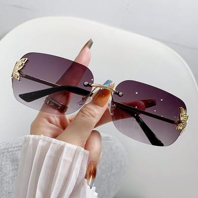 Nieuwe Randloze Zonnebril met Randen Vlinder Metalen Frame Exquise High-End Mode Zonnebril Voor Dames 81093 grijs