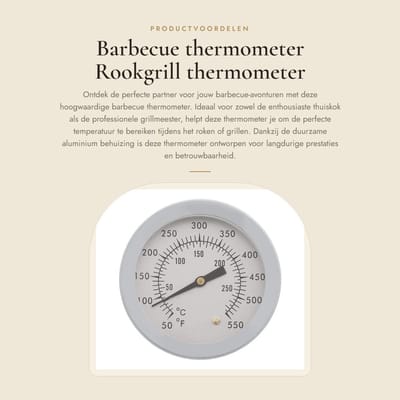 Dailygoods- Rookgrill Thermometer Duurzaam - Analoge Wijzerplaat - Dubbele Schaal - Temperatuurbereik 50-550°F - Eenvoudige Installatie - Aluminium Behuizing - Grillthermometer