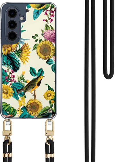 Casimoda® hoesje met zwart koord - Geschikt voor Samsung A16 - Zonnebloemen / Bloemen - Afneembaar koord - TPU/polycarbonaat - Multi
