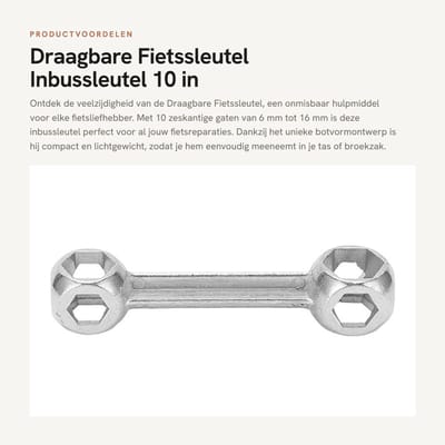 Dailygoods- Inbussleutel 10-in-1 - Roestvrij Staal - Zeskantige Gaten 6-16 Mm - Draagbaar - Lichtgewicht - Duurzaam Ontwerp - Multitool