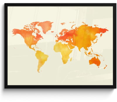 Poster in lijst - Fotolijst 80x60 cm - Posters - Wereldkaart - Oranje - Kleurrijk - Posterlijst zwart - Decoratie - Wanddecoratie woonkamer - Muurdecoratie slaapkamer