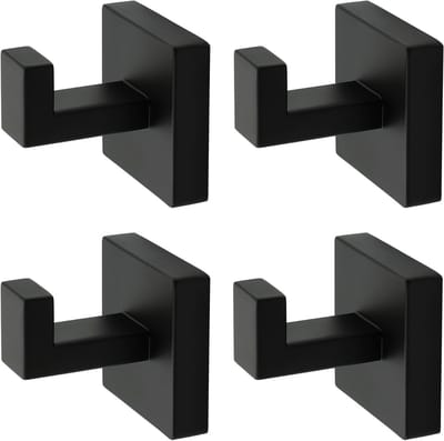 Dailygoods - Mooche Wandhaken 4 stuks, kapstokhaken aan de muur gemonteerd, wandhaken om op te hangen, roestvrijstalen zware haken voor kleding en handdoek, voor wanddeur kledingkast, zwart