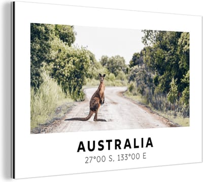 Wanddecoratie Metaal - Aluminium Schilderij Industrieel - Kangoeroe - Australië - Dieren - 180x120 cm - Dibond - Foto op aluminium - Industriële muurdecoratie - Voor de woonkamer/slaapkamer