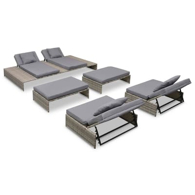 vidaXL - 5-delige - Loungeset - met - kussens - poly - rattan - grijs