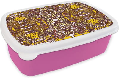 Broodtrommel Roze - Lunchbox - Brooddoos - Patroon - Azteken - Mexico - 18x12x6 cm - Kinderen - Meisje