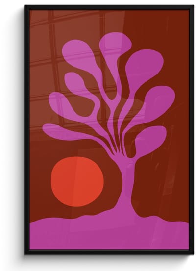 Poster in lijst - Fotolijst 80x120 cm - Posters - Boom - Paars - Cirkel - Vloeiend - Posterlijst zwart - Decoratie - Wanddecoratie woonkamer - Muurdecoratie slaapkamer