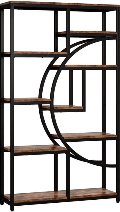 DMG Supply Boekenkast - 9 Open Vakken - Industrieel - Halvemaan Design - Bruin en Zwart - Spaanplaat en Metaal - 95 x 30 x 175 cm