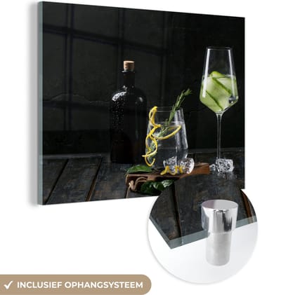 MuchoWow® Glasschilderij 120x90 cm - Schilderij acrylglas - Drank - Wijnglas - Fruit - Foto op glas - Schilderijen