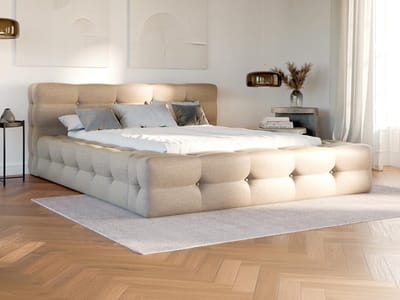 Vente-unique Bed met opbergruimte stof beige 140 x 190 cm