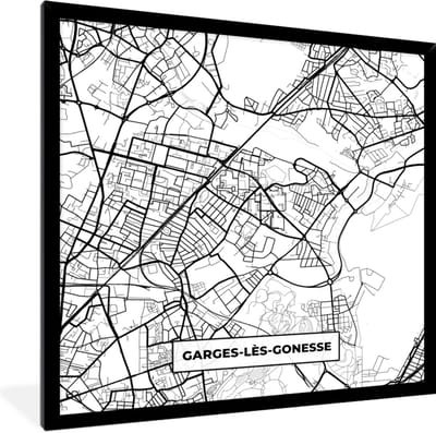 Fotolijst incl. Poster Zwart Wit- Stadskaart - Plattegrond - Garges-lès-Gonesse - Kaart - Frankrijk - Zwart wit - 40x40 cm - Posterlijst