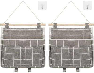 2 stuks hangende badkamerorganizer, grijs rooster, hoge capaciteit hangend, wandorganizer voor thuis, school, kantoor, winkel, camper, tent, 2 stuks