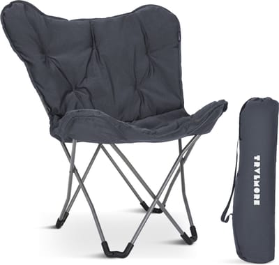 TRVLMORE Campingstoel - Opvouwbaar - 120KG Draagvermogen - Incl. Draagtas - Vlinderstoel - Kampeerstoel - Vouwstoel - Grijs
