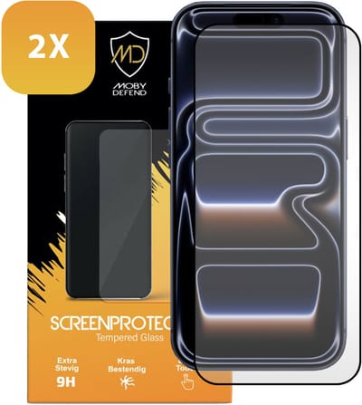 2-Pack MobyDefend Screenprotectors - Geschikt voor iPhone 17 Pro - Screensavers Met Zwarte Randen - Gehard Glas